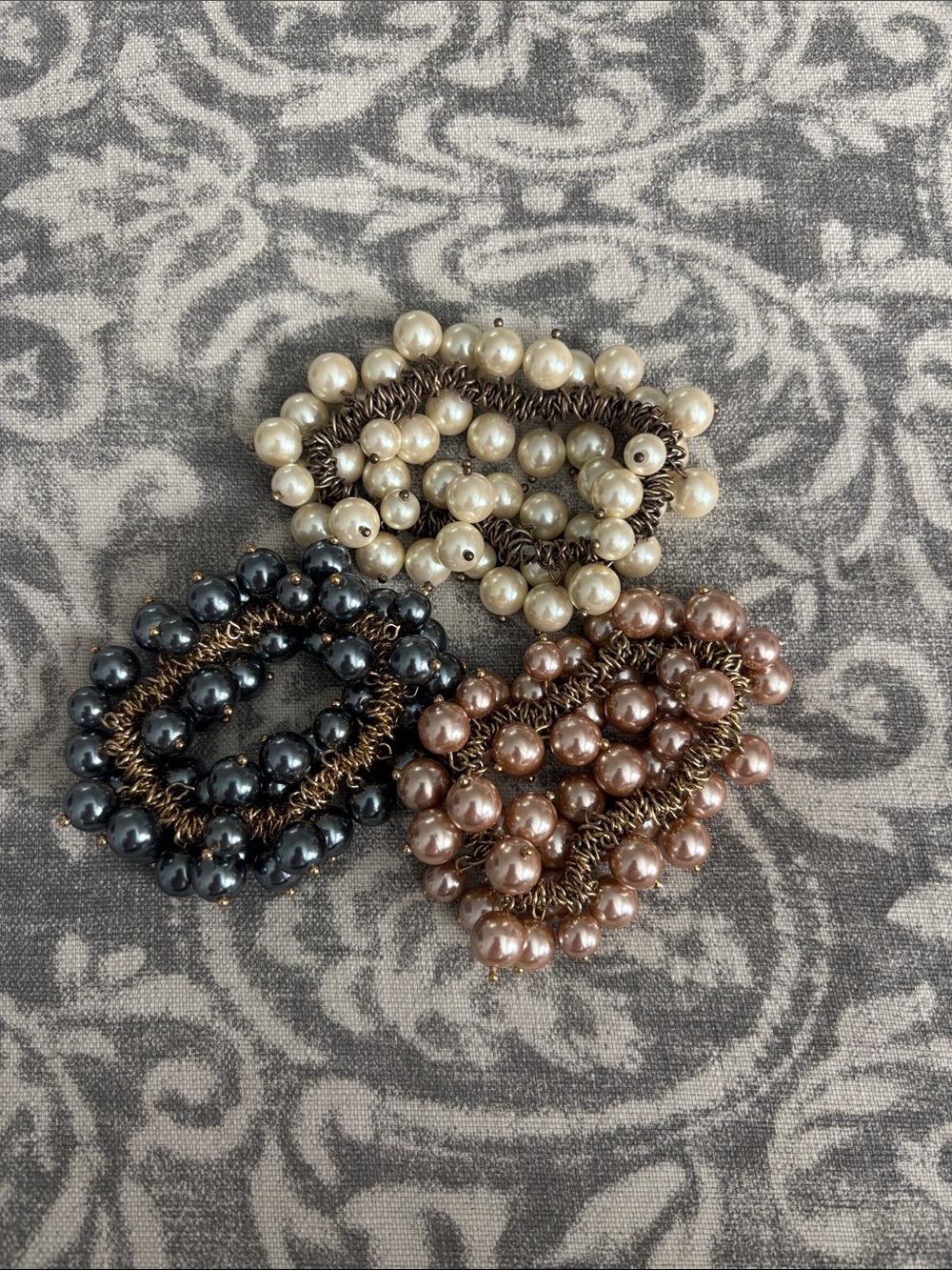 J. Crew Pearl Cluster Stretch Bracelet Set in White, Gray, and Rose